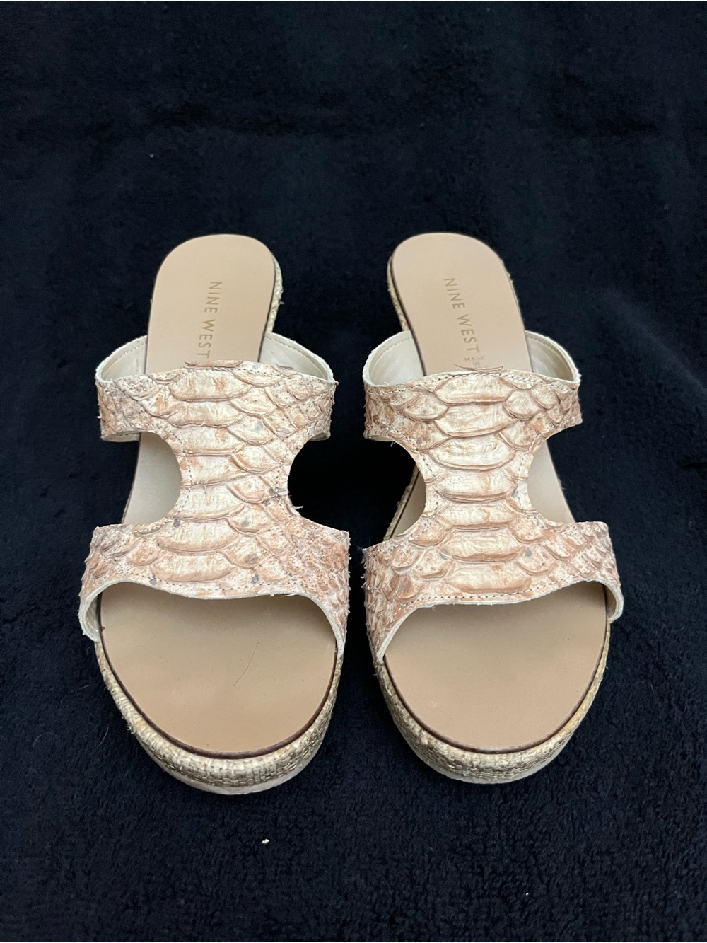 Nine West Rose Gold Textured Slide Wedges